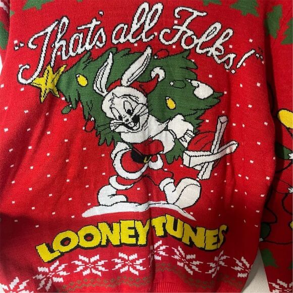 Looney Tunes Bugs Bunny Christmas Sweater Unisex L Red Pullover Holiday Wear - Picture 7 of 7